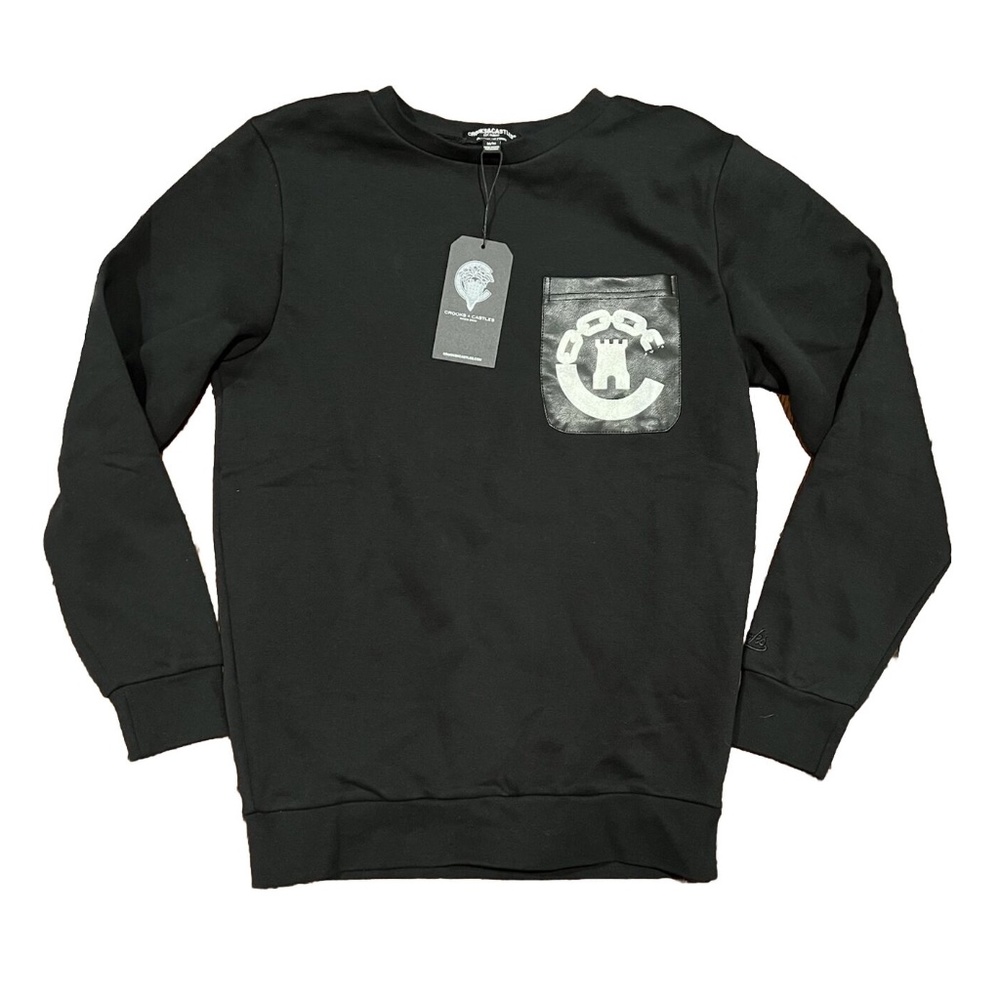 Crooks & Castles Sweatshirt Crewneck Men's Large Medium Black Castle Logo Pocket